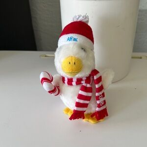 Festive Aflac Duck Plush with Red 2018 Scarf and Candy Cane Accessories